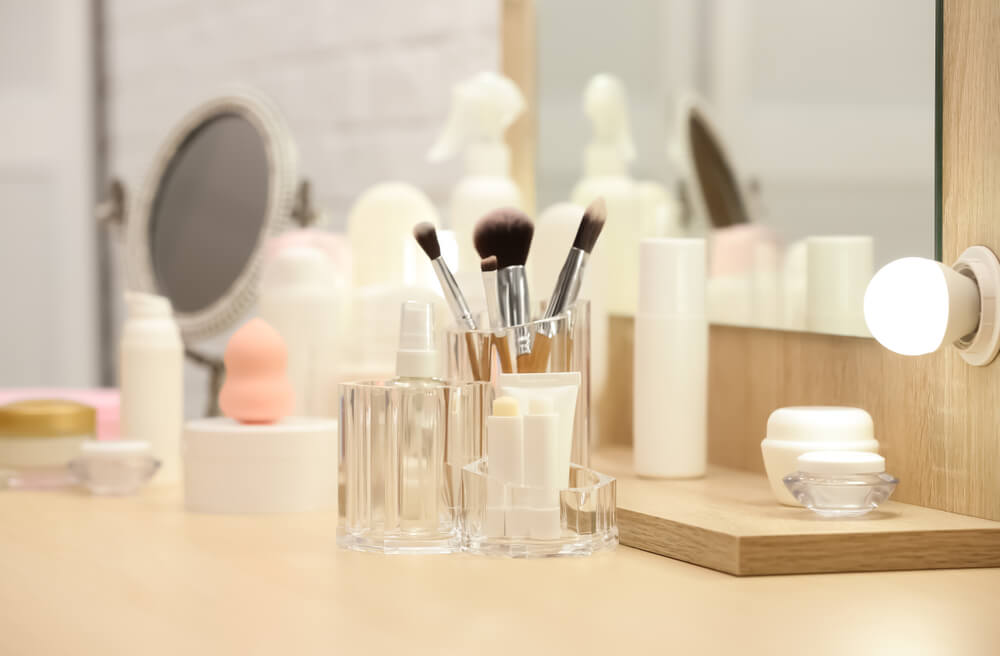 Skincare products on counter