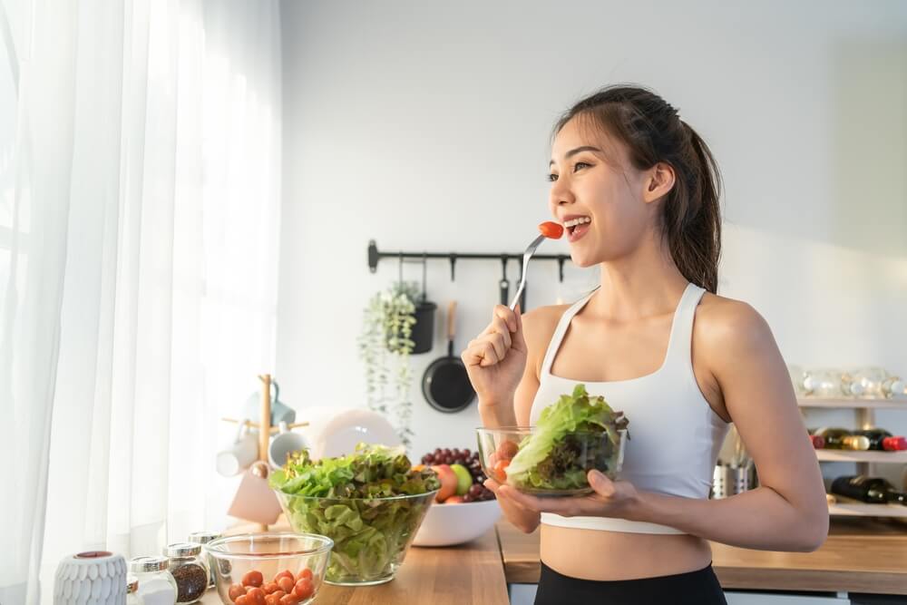 Woman eating healthy food